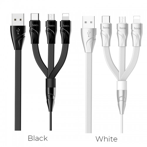 U57 3-In-1 Twisting Charging Data Cable For Lightning+Micro+Type-C